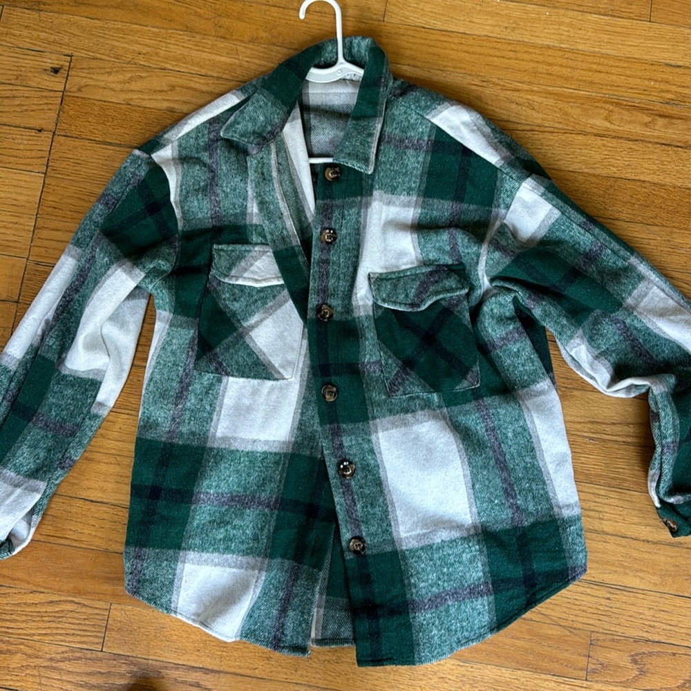 HYFVE Green and white over sized plaid shacket